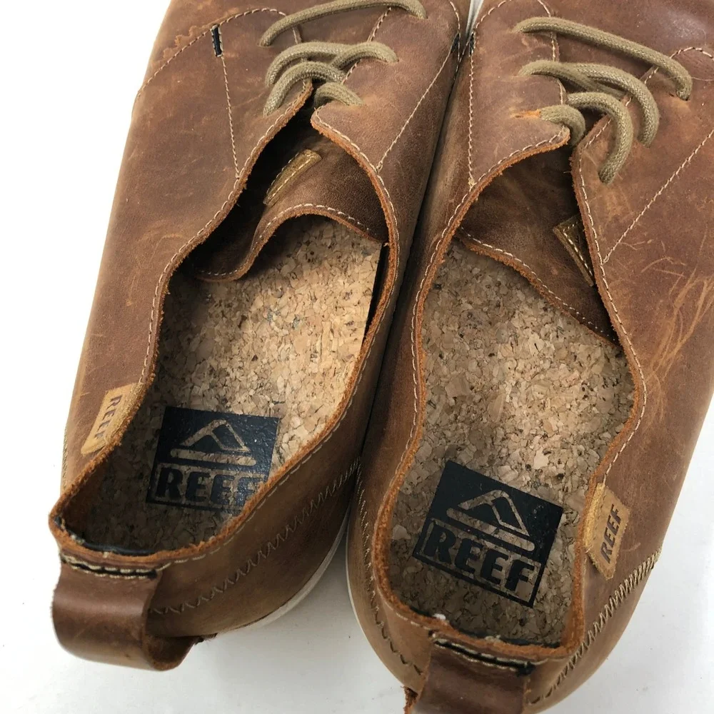 Reef Mens 12 Landis 2 Natural Brown Leather Sneakers Lace Up Casual Skate Shoe